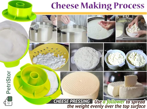 Vista 5 de Molde para queso con seguidor de pistón de color verde - Suministros de elaboración de queso - Molde para Queso Casero - Molde para Queso Casero