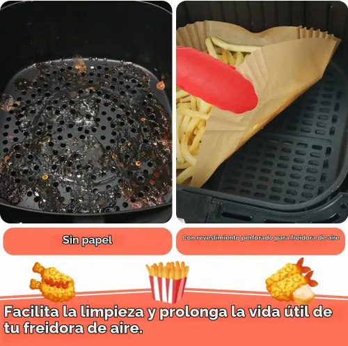 Vista 5 de BYKITCHEN Forros cuadrados para freidora de aire de 2 a 5 Qt, juego de 100, papel de pergamino perforado pequeño de 8 pulgadas para mini freidora