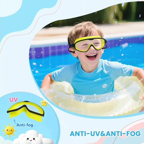 Vista 5 de Axolotl - Gafas de natación para niños pequeños, correa de tela, sin dolor, antiniebla, tapones para los oídos antifugas para niños y niñas