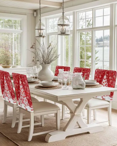 Vista 6 de Paquete de 6 fundas protectoras para sillas de comedor de Navidad, diseño de árbol de Navidad, fundas protectoras elásticas extraíbles para sillas