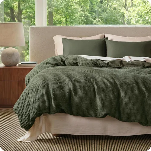 Vista 18 de Bedsure Funda de edredón de 100% algodón tamaño individual, tejido gofre, color blanco coco, GentleSoft y transpirable, juego de cama para regalo, 2