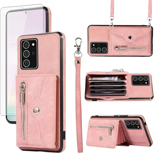 Vista 11 de Funda para teléfono Samsung Galaxy Note 20 Ultra 5G con protector de pantalla, correa cruzada para muñeca, cordón para tarjetas de crédito Note20