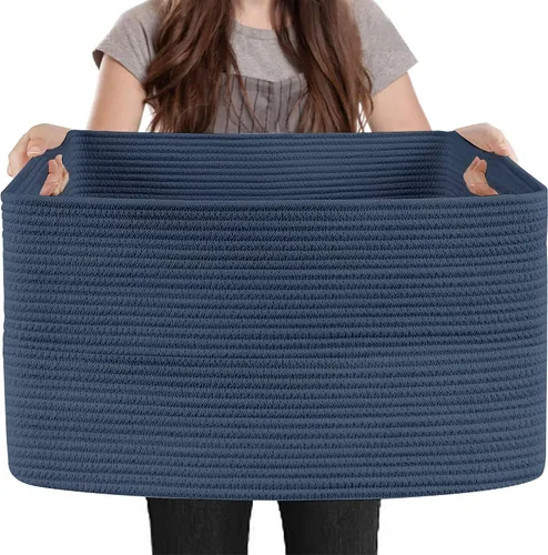 Vista 9 de MEGASKET Cesta extra grande para mantas, 23.6 x 17 x 12 pulgadas, almacenamiento de manta negra para sala de estar, soporte de almohada de cuerda