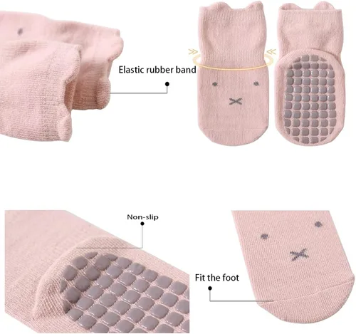 Vista 2 de Tatibana Calcetines antideslizantes para bebé, 5 pares de calcetines antideslizantes para niños pequeños, calcetines de dibujos animados para bebés
