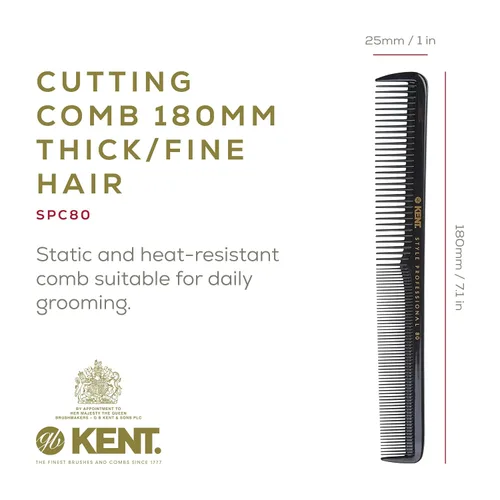 Vista 2 de Kent SPC80 Peine de corte estilo salón con dientes anchos y finos, peine profesional de corte de pelo de peluquero para peinar y burlas para todo