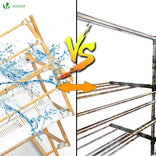 Vista 6 de VOUNOT Torre extensible plegable para ropa con 3 niveles de aspecto de madera de metal, 29.5 x 24.8 x 66.5 in