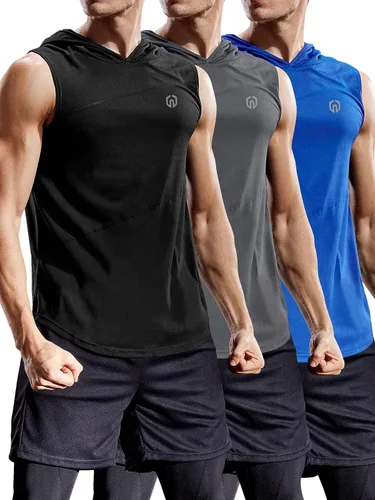 Vista 14 de Neleus - Camiseta sin mangas deportiva Dry Fit para correr con capucha