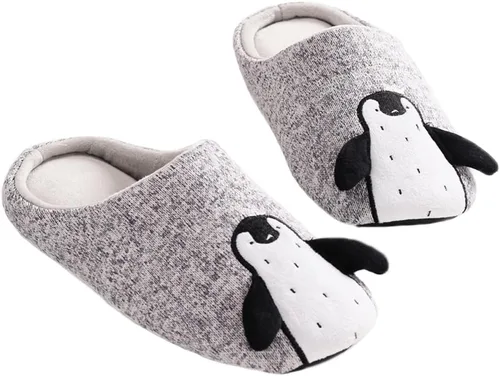 Vista 3 de JadeRich Zapatillas unisex de pingüino de forro polar suave para el hogar, cálidas y esponjosas para interiores y exteriores para adultos y niños