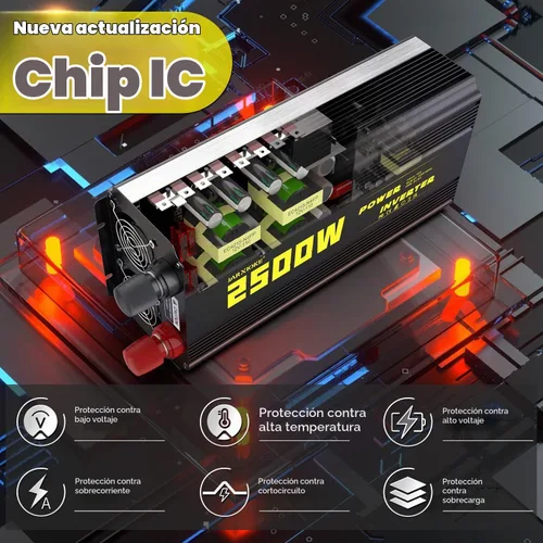 Vista 3 de Inversor de corriente de onda sinusoidal modificada de 2500 vatios, 12 V CC a CA 110 V/120 V (pico) Convertidor de 5000 W, inversor de automóvil