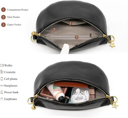 Vista 4 de Long Keeper Bolsos cruzados para mujer, de piel vegana, a la moda, con correa ancha ajustable, cangurera de viaje pequeña