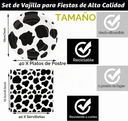Vista 3 de Juego de 80 platos y servilletas de vaca con estampado de vaca, platos y servilletas de 7 pulgadas, servilletas para decoración de cumpleaños