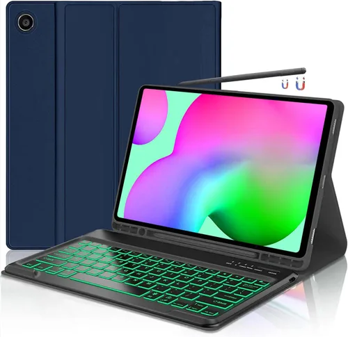Vista 11 de Funda para teclado para Samsung Galaxy Tab S6 Lite de 10.4" 2024 2022/2020 (SM-P610/P613/P615/P619), Funda para teclado retroiluminada desmontable