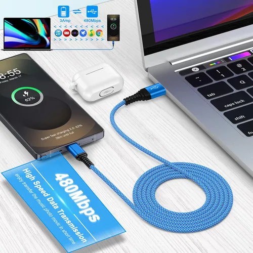 Vista 4 de Cable de carga rápida para Samsung Galaxy S26 Ultra A17 Z Fold7 Z Flip7 FE S25 Edge S25 S25+ A36 A16 5G S24, cable de carga Android de 6 pies tipo