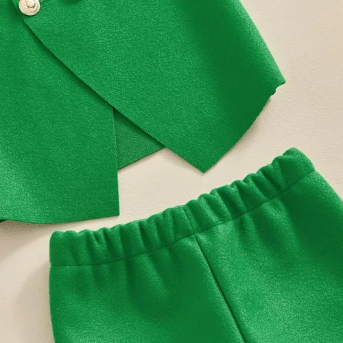 Vista 5 de Ayalinggo Disfraz de duende para niñas pequeñas, traje de leprechaun para el día de San Patricio, traje de trébol irlandés, sombrero y pantalones