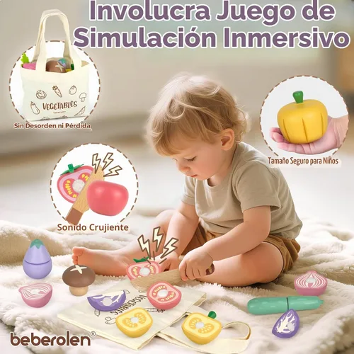 Vista 5 de Juegos de comida de madera para niños, juguetes de regalo de cumpleaños Veggie