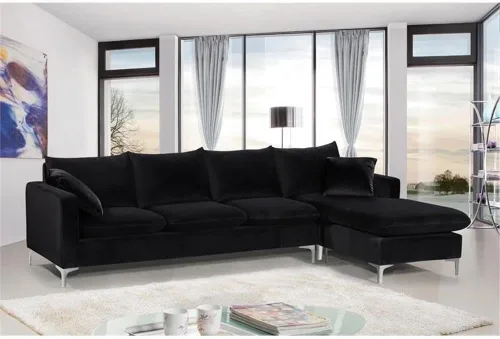 Vista 5 de Meridian Furniture Naomi Collection Modern Moderno seccional reversible tapizado de terciopelo negro contemporáneo con patas doradas o cromadas