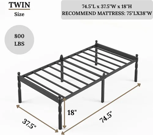 Vista 31 de 12 Inch Heavy Duty Black Metal Platform Bed Frame with Mattress Support, Twin Platform Bed Frame with Under Bed Storage, No Box Spring Needed, Easy