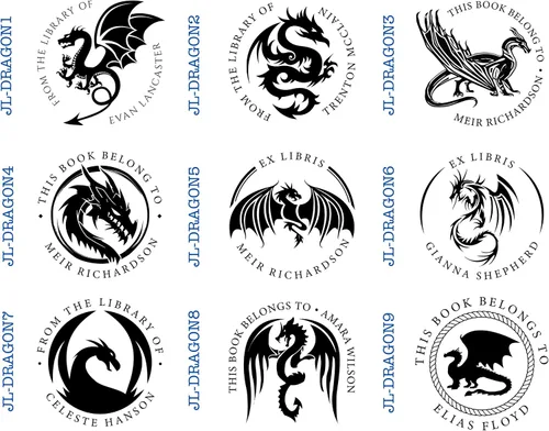 Vista 3 de Sello personalizado para libros de biblioteca con tema de dragón, sello autoentintado personalizado para amantes de los libros, sellos