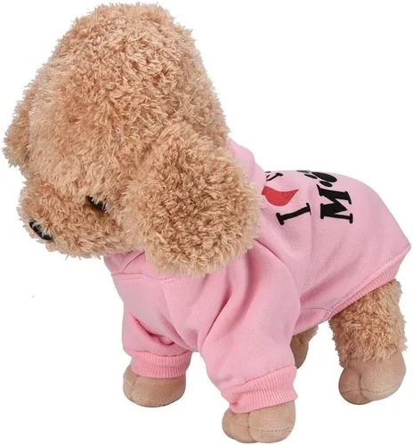 Vista 3 de Ropa para mascotas Howstar, sudadera con capucha para perro con la frase "I love my mom", M, Rosado