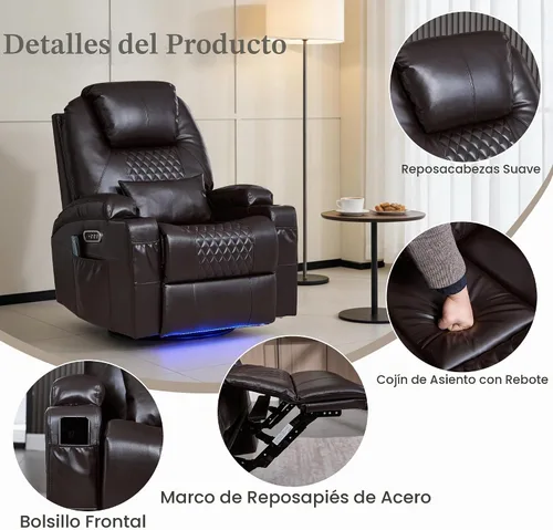 Vista 9 de AHMED Silla reclinable giratoria eléctrica con masaje y calor para adultos Marrón