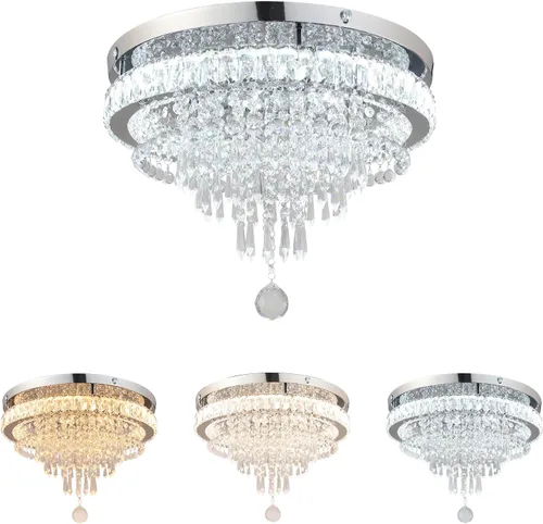 Vista 11 de FRIXCHUR Candelabros de Cristal Lámpara de Techo LED con Control Remoto Montaje Empotrado Grande Lámpara de Techo Colgante para Sala de Estar