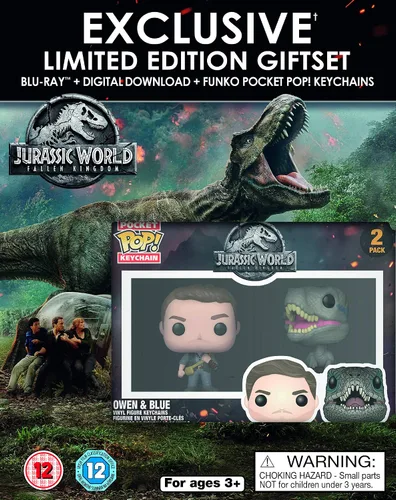 Vista 2 de Jurassic World Fallen Kingdom Limited Edition Gift Set - 2 Funko Pocket POP! Exclusive Keychains Blu-ray 2018 Region Free