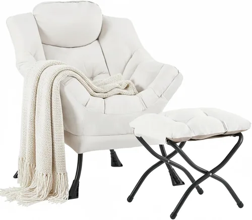 Vista 30 de Silla perezosa con otomana, silla de descanso moderna y grande con reposabrazos y bolsillo lateral, sillón tapizado de ocio con silla de lectura