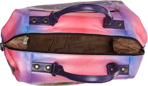 Vista 5 de Anna by Anuschka Bolso de viaje grande de cuero pintado a mano para mujer - Serengeti Sunset