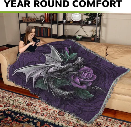 Vista 3 de Pure Country Weavers Anne Stokes - Manta de belleza de dragón de la colección Age of Dragons – Manta de fantasía para regalo tejida de algodón