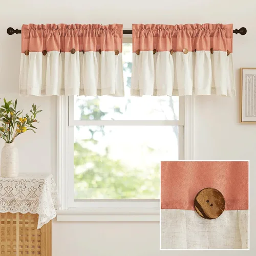 Vista 11 de NICETOWN Cenefa con textura de lino para ventana de cocina y sala de estar, filtrado de luz, estilo campestre bohemio, con bolsillo para barra, 2