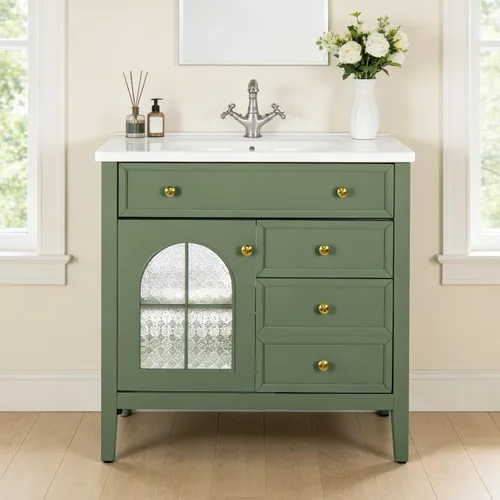 Vista 31 de Henf 28 Inch Bathroom Vanity with Ceramic Integrated Sink, Blue Bathroom Storage Cabinet with 2 Soft Close Doors,1 Tilt-Out Drawer,Reinforced Corner