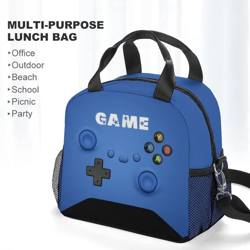 Vista 5 de Bolsa de almuerzo con diseño de videojuegos para niños y niñas, lonchera aislada para escuela, trabajo, oficina, viajes, picnic, caminatas, playa