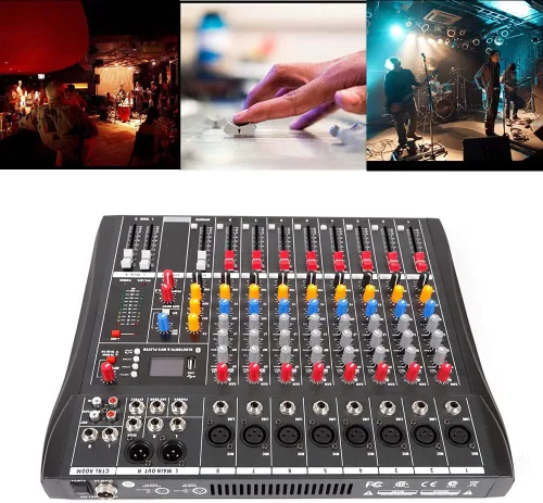 Vista 3 de Mezclador profesional de 8 canales, interfaz de consola digital USB MP3 Phantom Power estéreo DJ Studio FX Chasis de acero, mezclador de audio USB