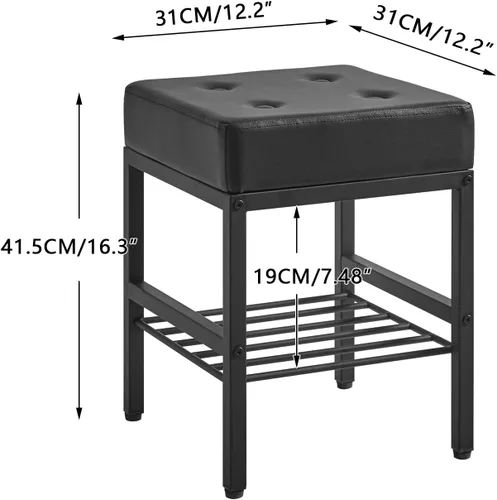 Vista 3 de IBUYKE Taburete de maquillaje cuadrado con pies ajustables y espacio de almacenamiento, silla reposapiés, asiento de tocador de PU, multiusos como