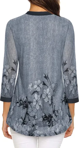 Vista 3 de Timeson Blusas de manga 34 para mujer, cuello en V, camisas de vestir de malla de doble capa