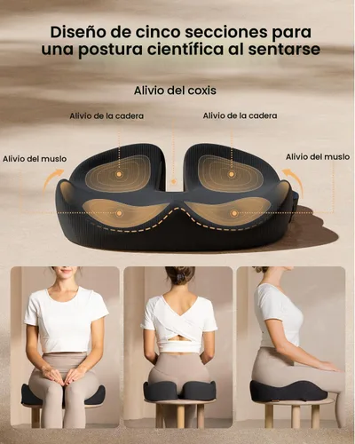 Vista 4 de ProtoArc Cojín de Asiento, Cojín de Silla de Oficina para Ciática, Cojín de Cóccix, Cojín Ergonómico de Espuma Viscoelástica para Automóvil, Hogar