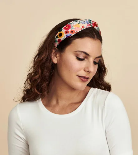 Vista 2 de RIFLE PAPER CO. Blossom - Diadema trenzada y sedosa, diadema de tela anudada, patrón floral brillante, diseño de tela impresa sobre banda