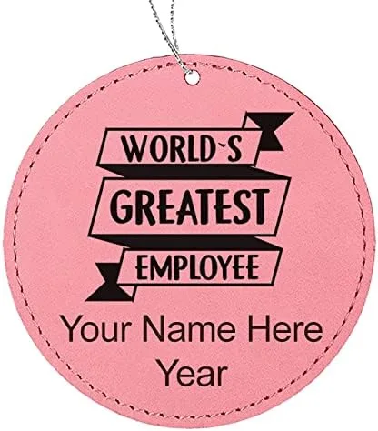 Vista 3 de LaserGram Personalized Christmas Ornament, World's Greatest Employee, Faux Leather, Custom Laser Engraved Gift Idea (Round Shape, Black with Gold)