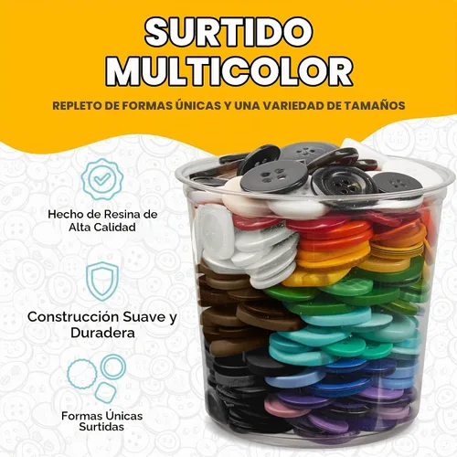 Vista 4 de 500 botones surtidos (aproximadamente) para manualidades – Contenedor a granel de 1 libra – Botones pequeños y grandes para coser, camisas, ropa