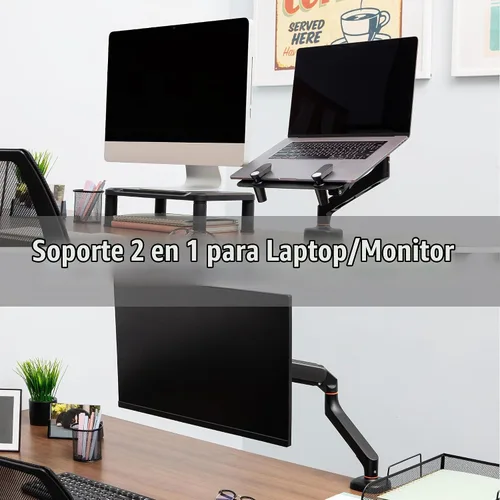 Vista 2 de Mind Reader Soporte de escritorio para laptop con resorte de gas, se adapta a laptops o monitores de 11.6 a 17.3 pulgadas, rotación de 180°