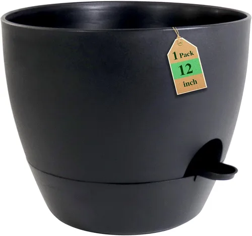 Vista 24 de Macetas de 8 pulgadas con riego automático, juego de 2 macetas de plástico con agujeros de drenaje de malla para plantas de jardín y flores, macetas