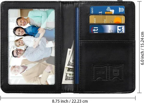 Vista 2 de Funda para pasaporte, cartera de viaje para tarjetas de crédito, bloqueo RFID, carteras para pasaporte para mujeres y hombres con ranura para fotos