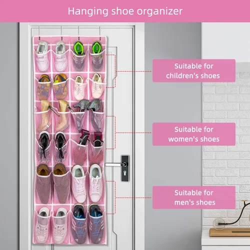 Vista 3 de SAVERHO Organizador colgante de zapatos, organizador de zapatos sobre la puerta con 24 bolsillos de malla transpirable para hombres, mujeres