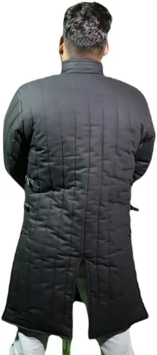 Vista 4 de Chaqueta de Gambeson acolchada gruesa medieval de manga completa con armadura, tela de algodón negro - M