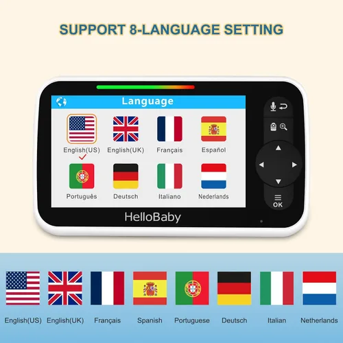 Vista 9 de HelloBaby Monitor de bebé sin WiFi de 5 pulgadas con cámara y audio