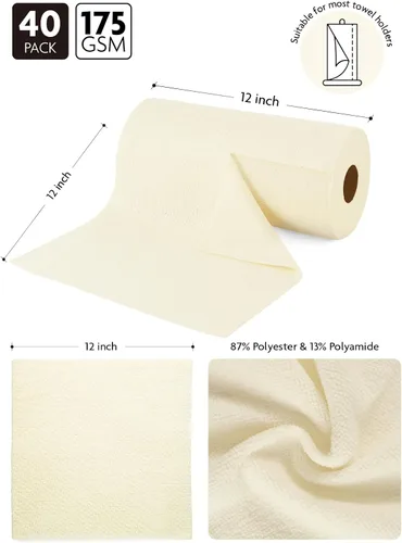 Vista 6 de Fantasticlean Microfiber Cleaning Cloth Roll- 40 Sheets, 12" x 12" (Beige)