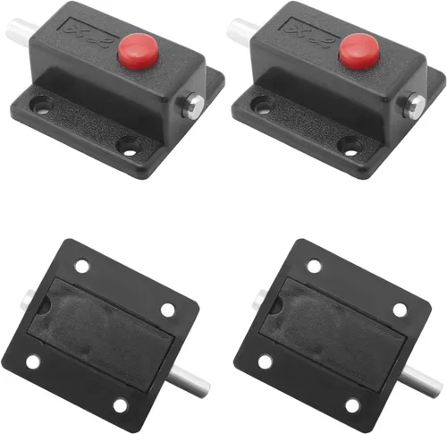 Vista 8 de MroMax Pestillo de perno de puerta con resorte, cierre deslizante de plástico ABS negro con botón de interruptor para puerta, gabinete, accesorios