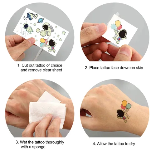 Vista 7 de PHOGARY 20 hojas de calcomanías espaciales para niños (brillan en la oscuridad), tatuajes falsos para niños, divertidos tatuajes temporales como