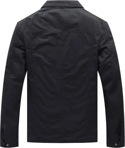 Vista 2 de Chaqueta WenVen con solapa, estilo militar, de algodón de lona, casual, para hombre
