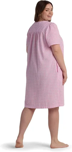 Vista 4 de Miss Elaine Bata corta de sirsaca para mujer, cierre frontal y mangas cortas, dos bolsillos delanteros, ropa de dormir y ropa de descanso